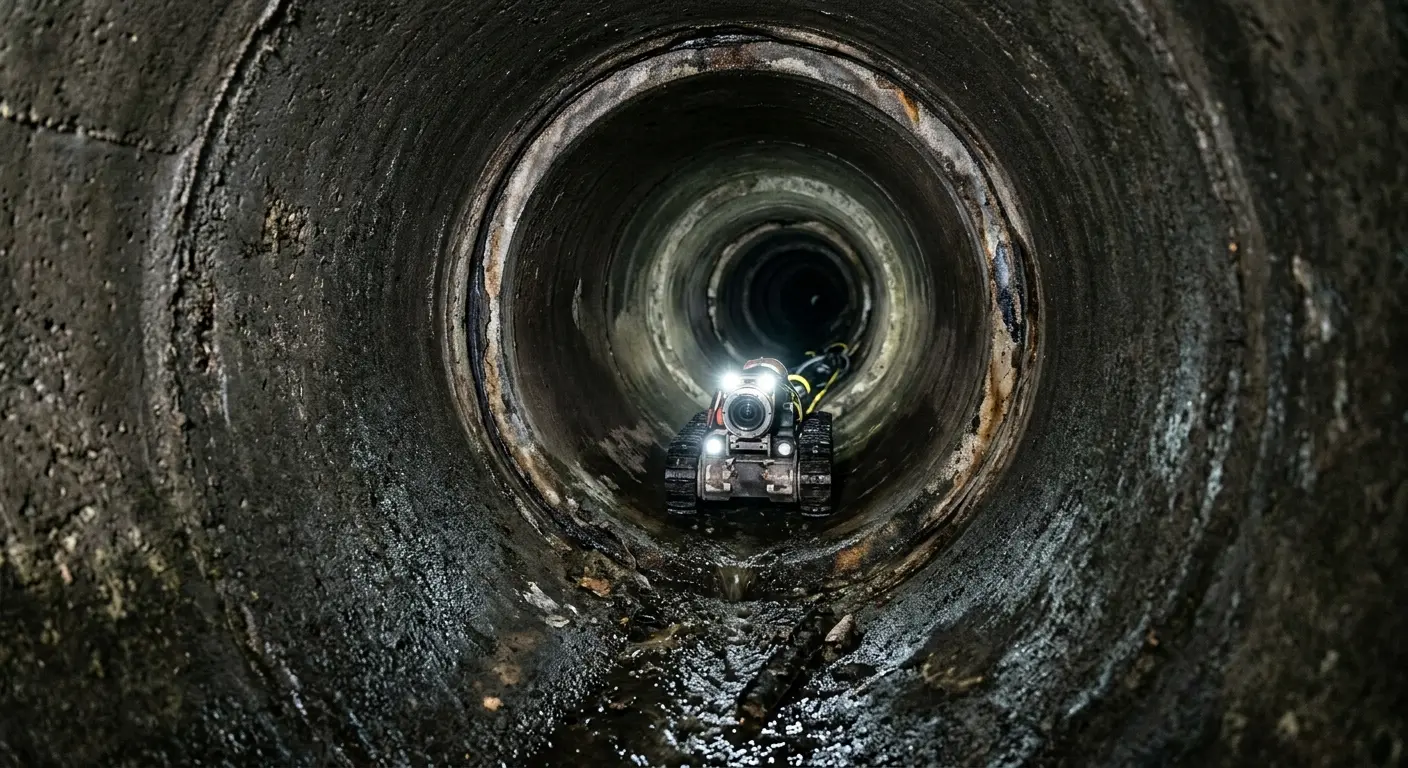 Robotic sewer camera inspecting pipe interior for Sewer Line Cleaning in West Haven